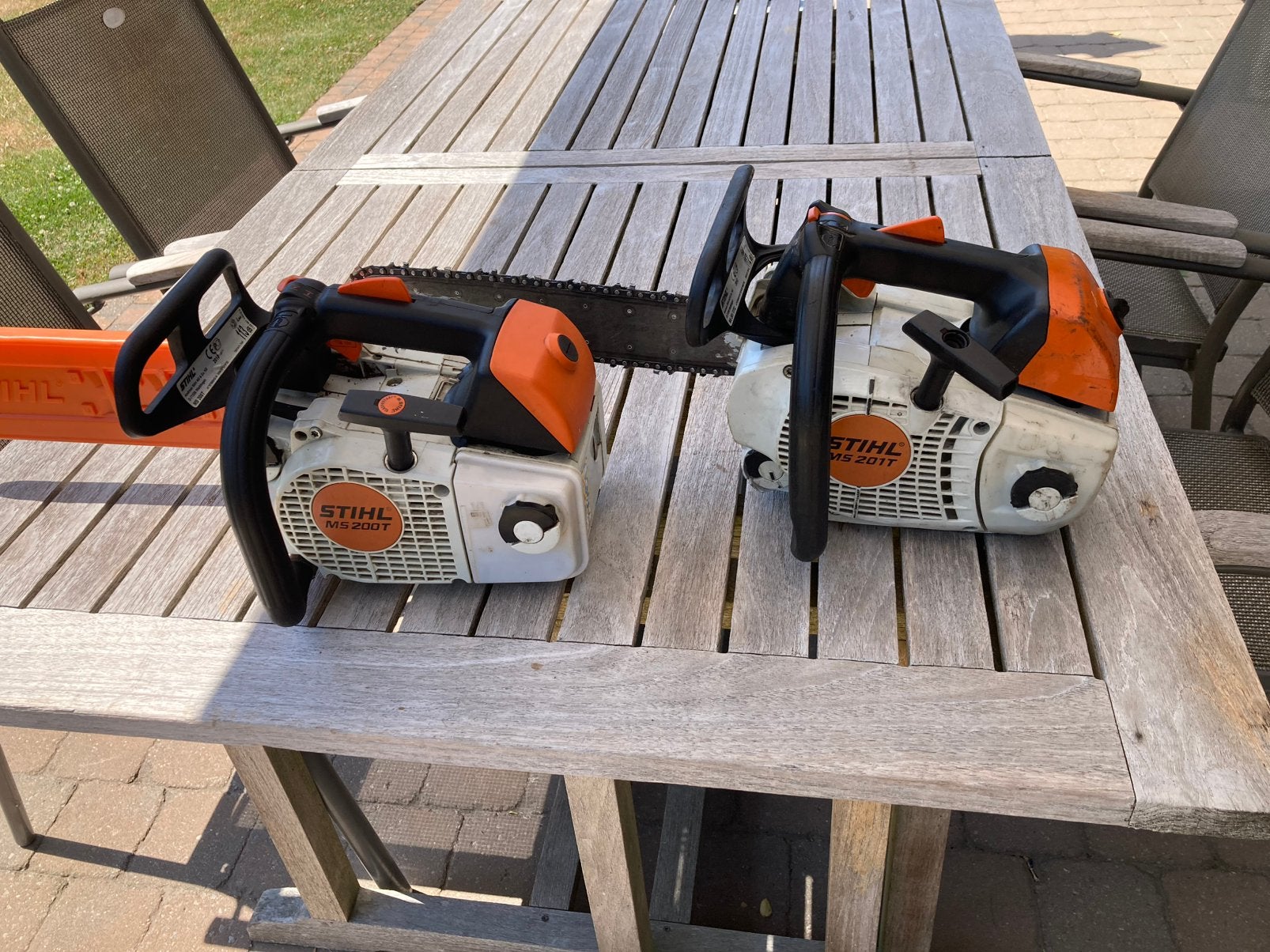 2 stihl kettingzagen ms 200 T ms 201T perfect, Doe-het-zelf en Bouw, Gereedschap | Zaagmachines, Ophalen, Gebruikt