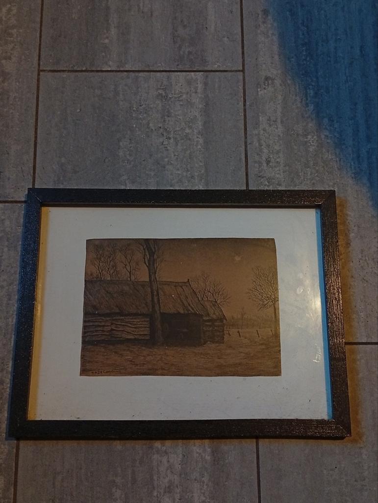 Vintage landelijke kunstprent in kader, Antiek en Kunst, Ophalen