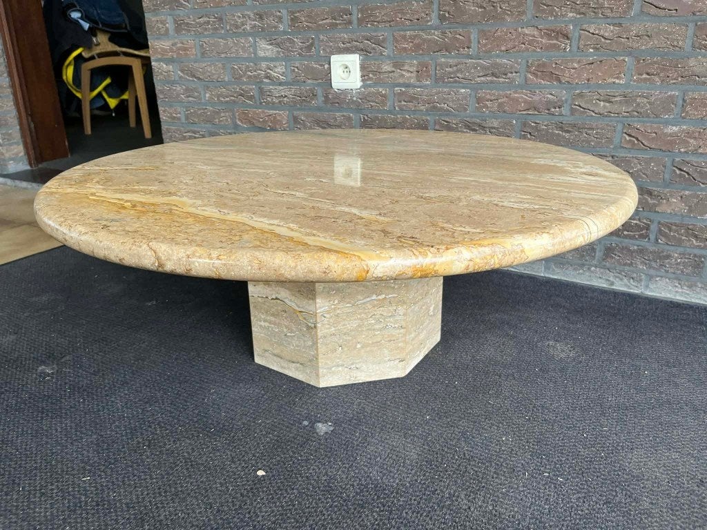 Table basse ronde unique en travertin doré 90 cm, Enlèvement ou Envoi