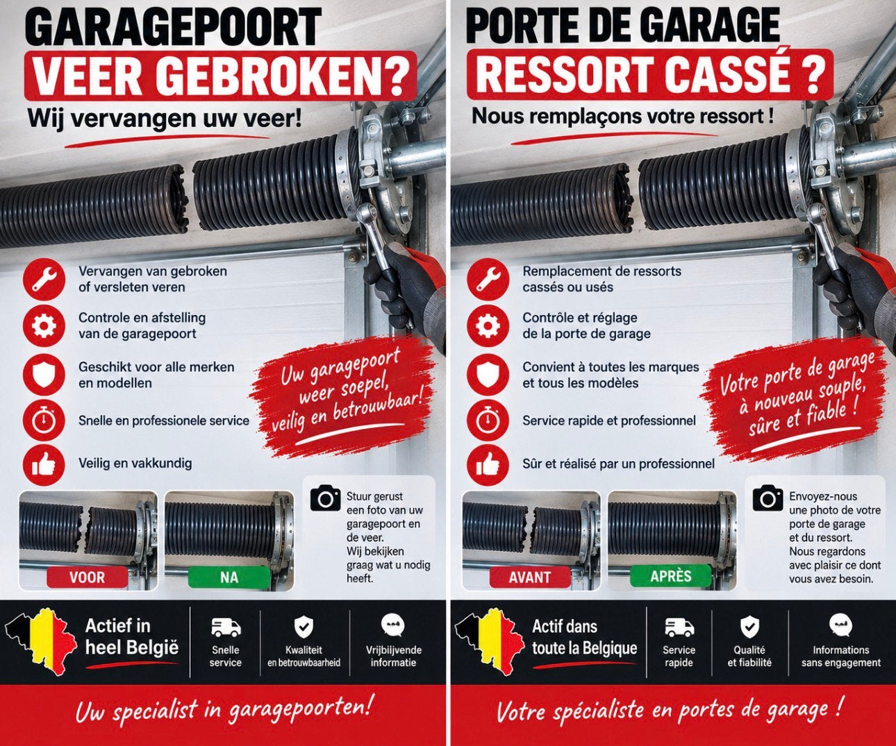 Garagepoort veer gebroken? Wij vervangen uw veer, Doe-het-zelf en Bouw, Deuren en Vliegenramen, Ophalen of Verzenden, Garagedeur