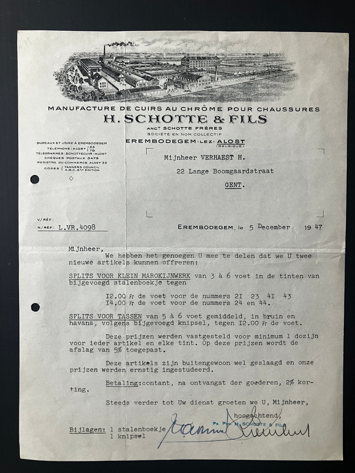 H. Schotte & fils Erembodegem Alost 1947, Enlèvement