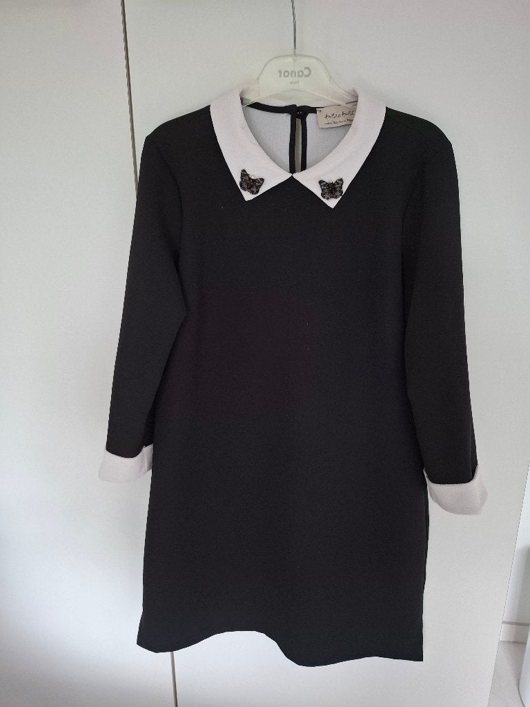 Zwart kleedje met wit kraagje, Kleding | Dames, Ophalen of Verzenden, Zo goed als nieuw, Zwart, Boven de knie