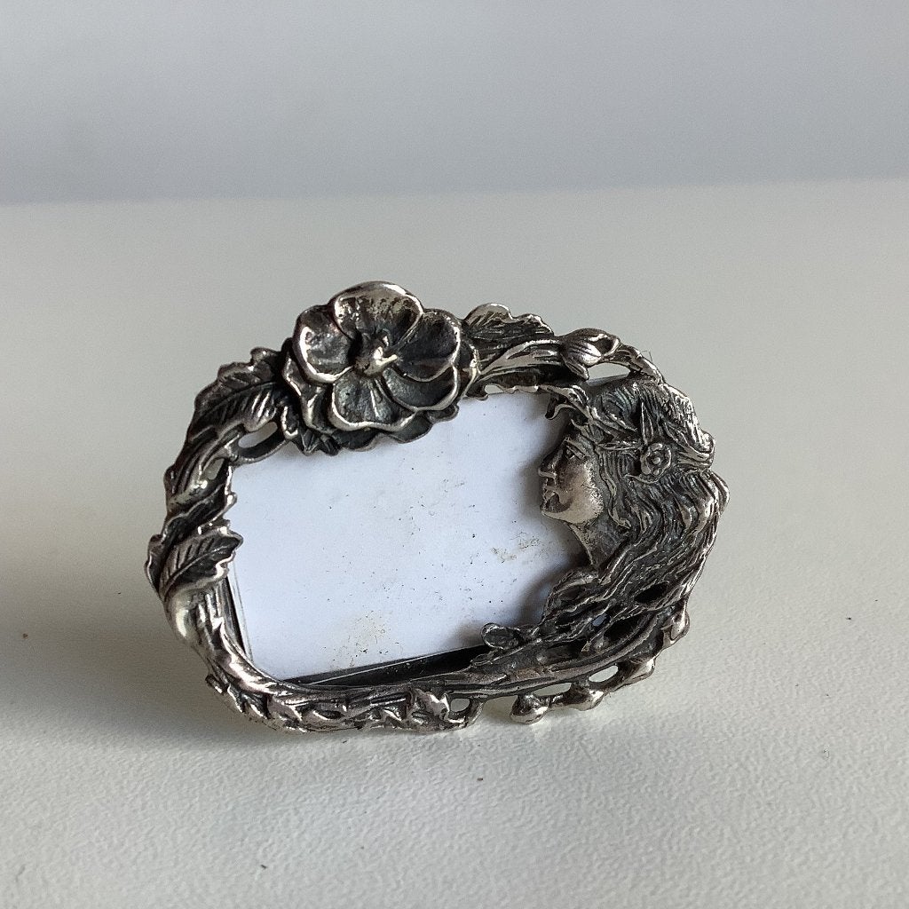 Zilveren art nouveau mini fotokadertje, Ophalen of Verzenden, Gebruikt