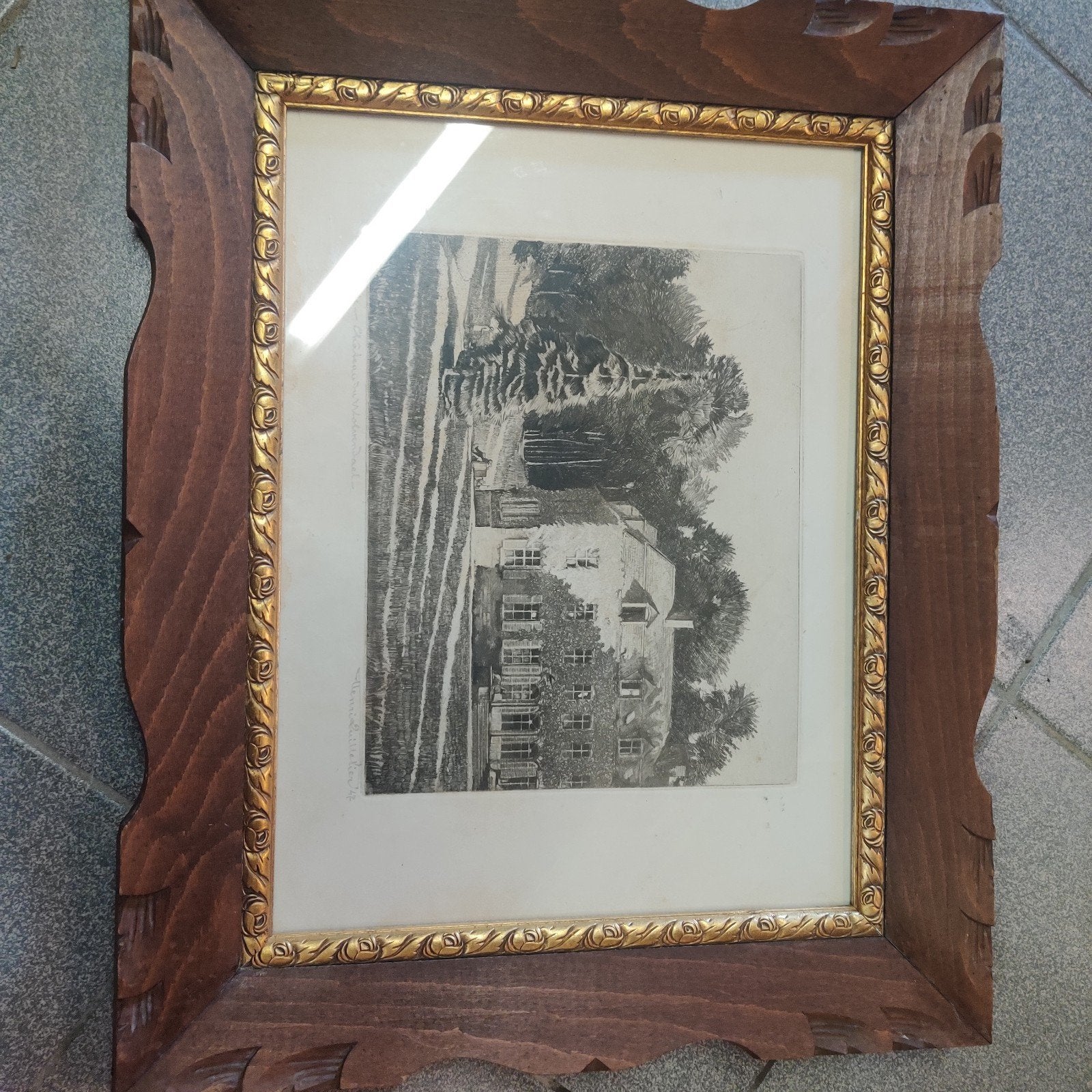 Antieke ets originele Henri Quittelier in kader, Ophalen of Verzenden