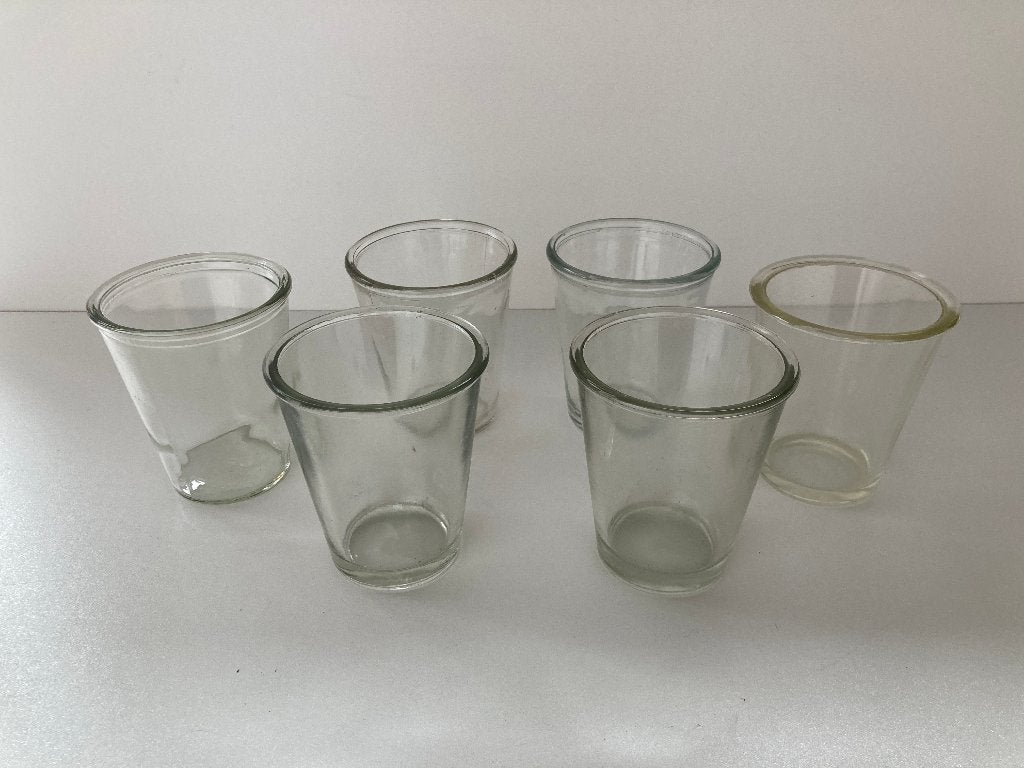 6 retro glazen confituur / gelei potten 11 cm hoog, Antiek en Kunst, Ophalen of Verzenden