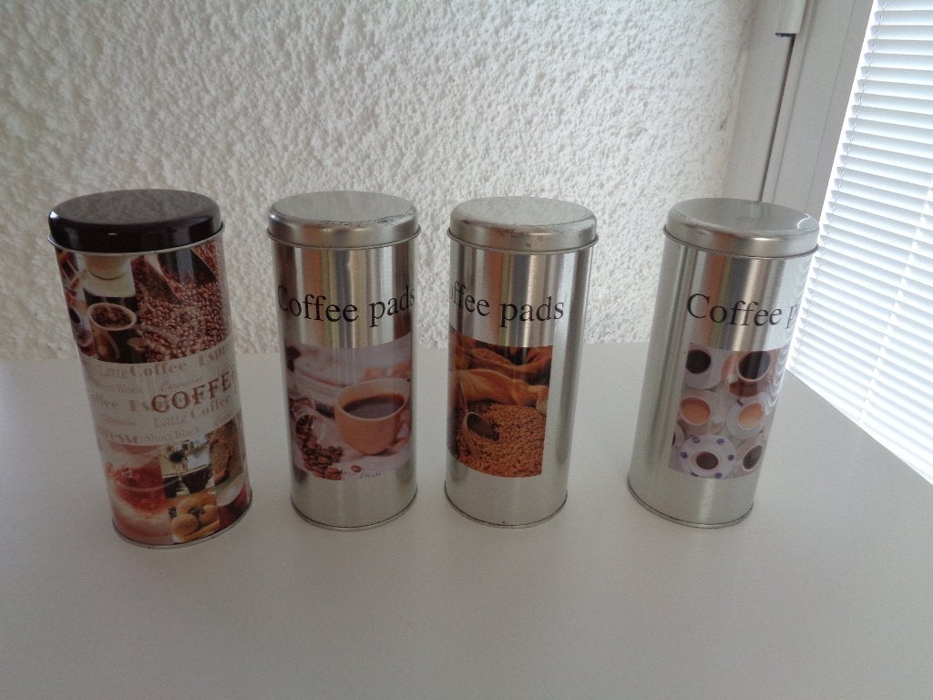 Boîtes métalliques rondes pour café, le thé, le sucre etc.…, Collections, Envoi, Utilisé, Café
