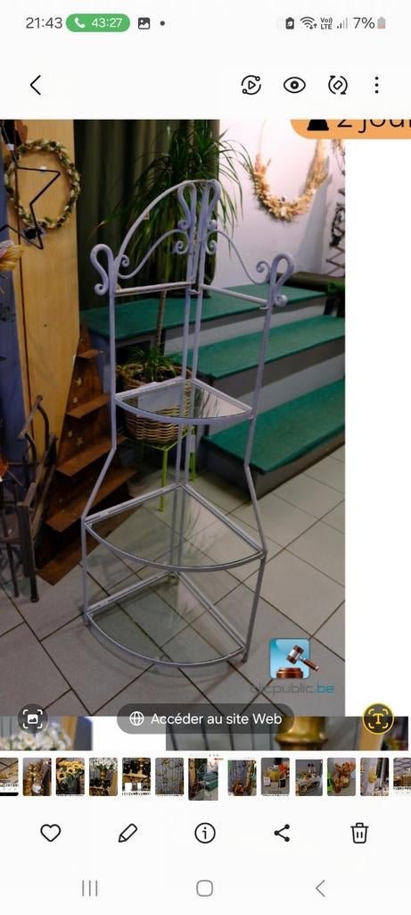 Étagère métal de coin avec tablettes en verre, Ophalen