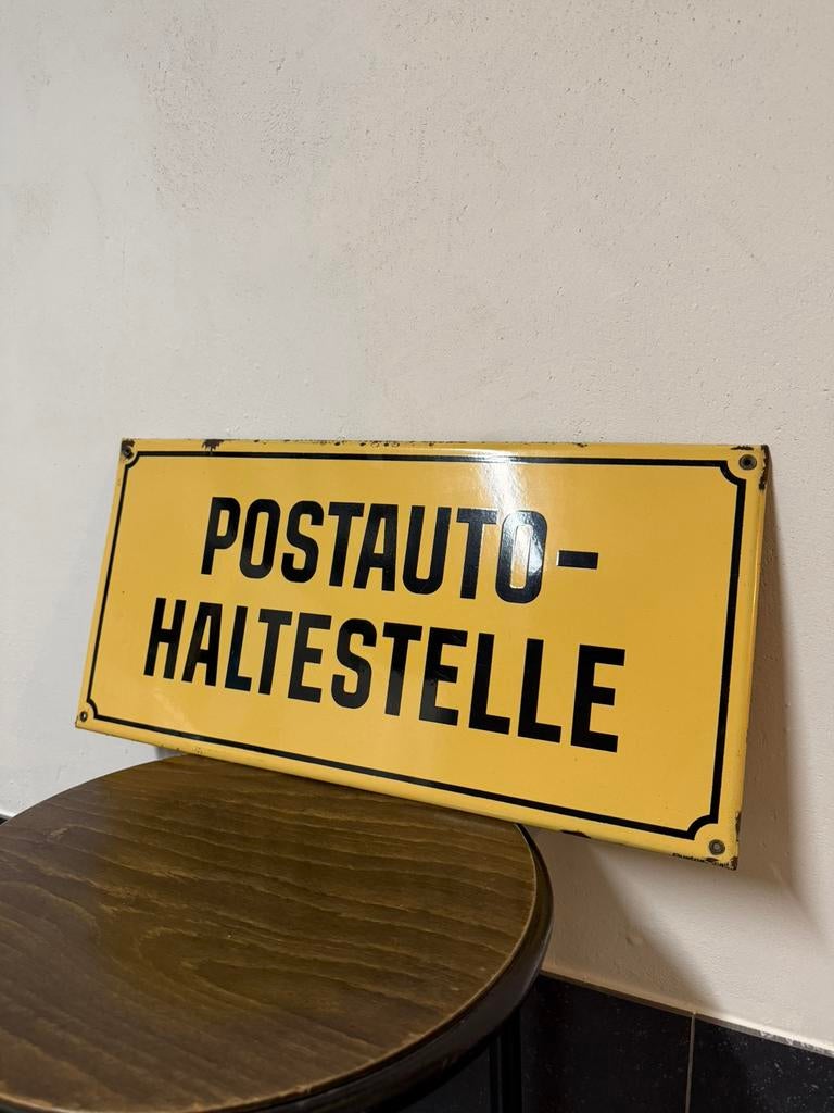 Emaille bord POSTAUTO-HALTESTELLE, Antiek en Kunst, Ophalen of Verzenden