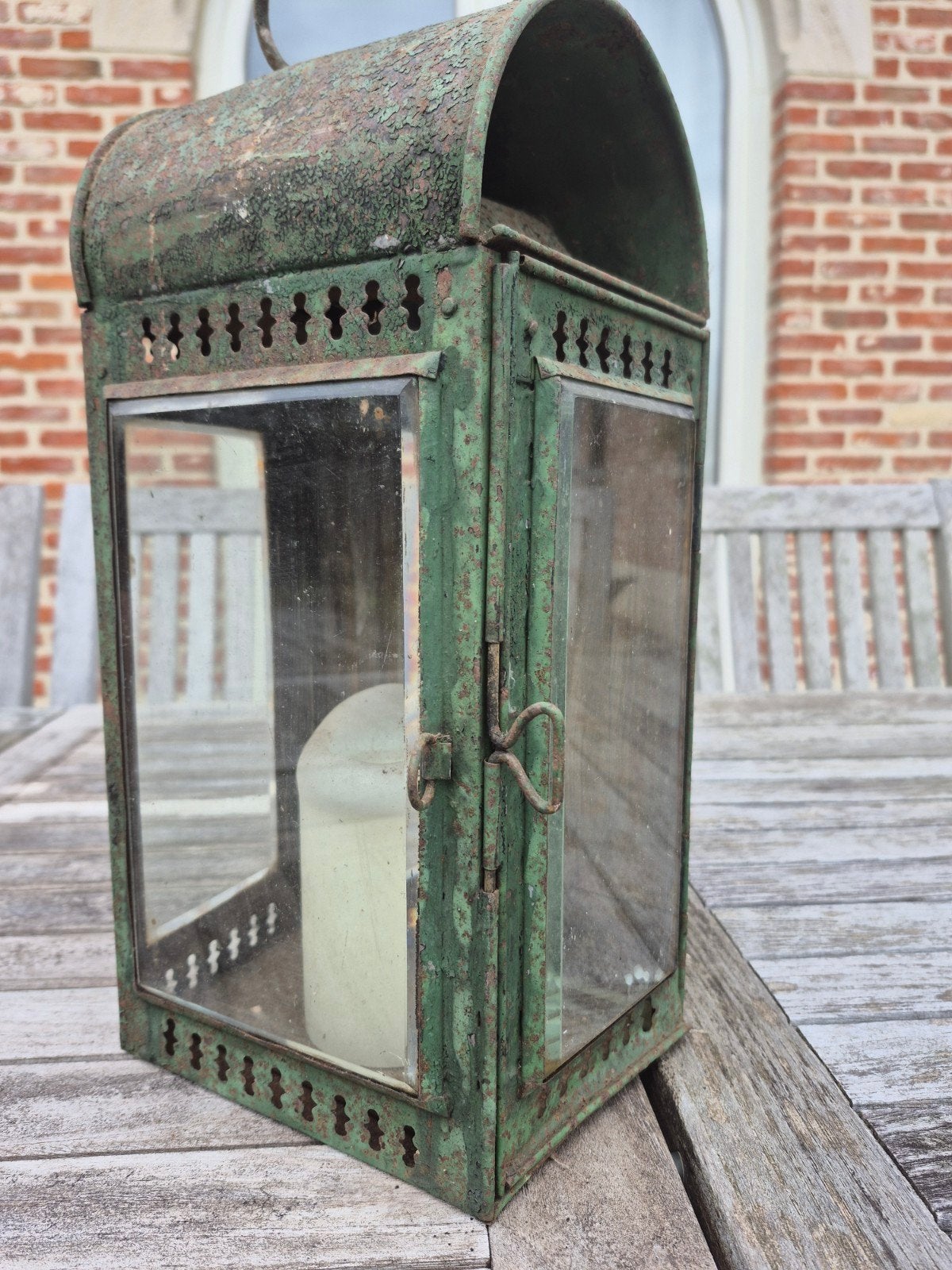 Unieke oude ijzeren lamp met geslepen glas, Ophalen, Glas