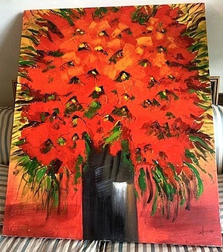 GROOT) Bloemenweelde ca. 1980 - Liesbet Bussche Antw./ A'dam, Origineel werk, Doek, Expressionistisch, Olieverf