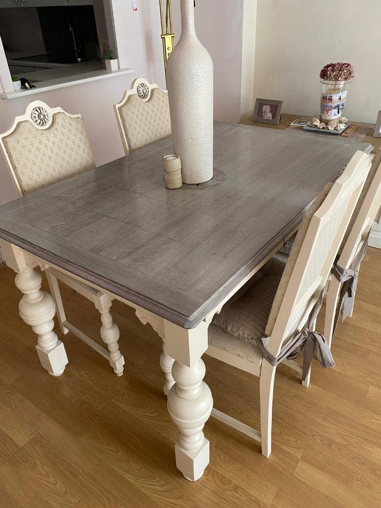 Massief houten eettafel met 6 stoelen, Huis en Inrichting, Tafels | Eettafels, Ophalen, Gebruikt, Vijf personen of meer, Rechthoekig