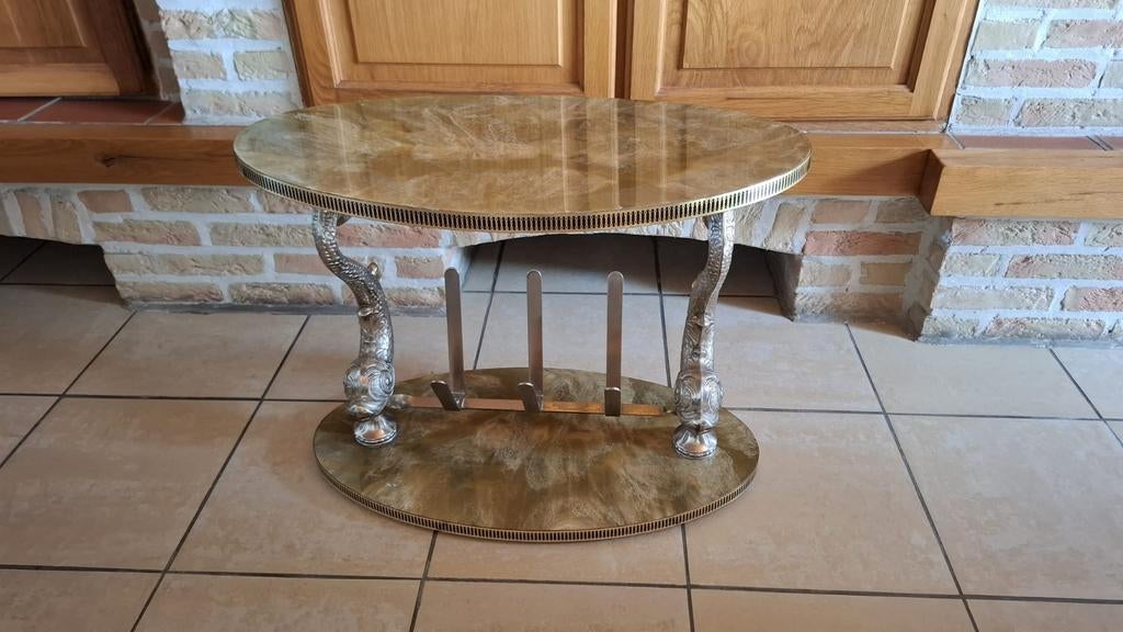 Table basse vintage avec porte-revues – piètement poissons, Inconnu, Inconnu, Synthétique, Utilisé