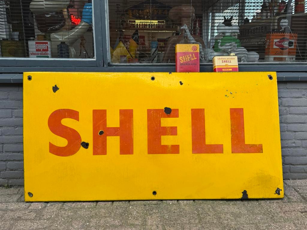 Grand panneau d'affichage en émail SHELL, Enlèvement, Utilisé, Panneau publicitaire