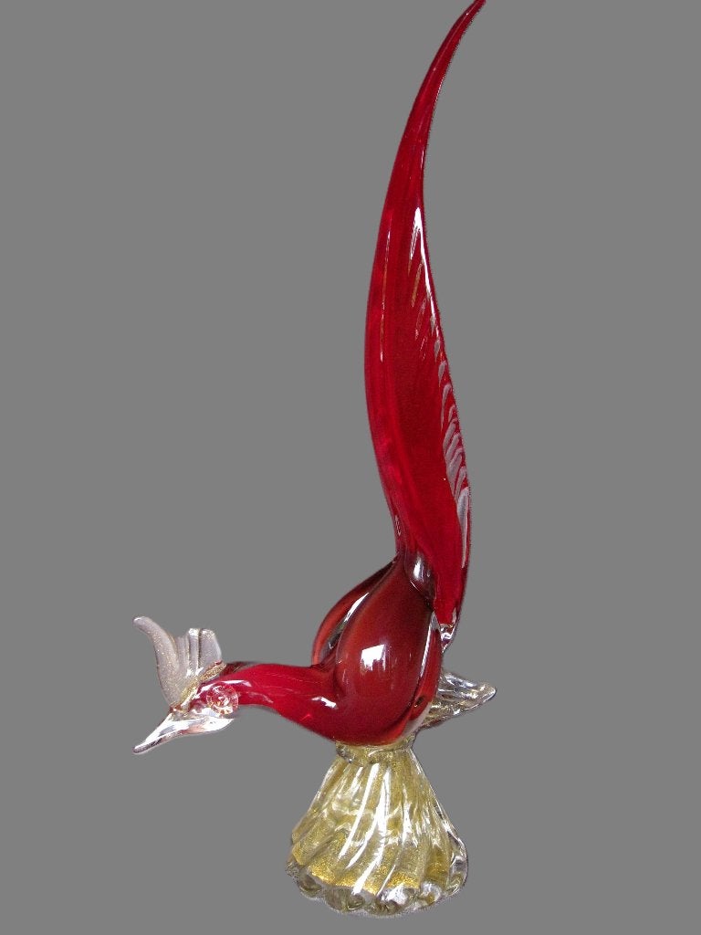 Murano vogel met goudflakes 45cm, Ophalen