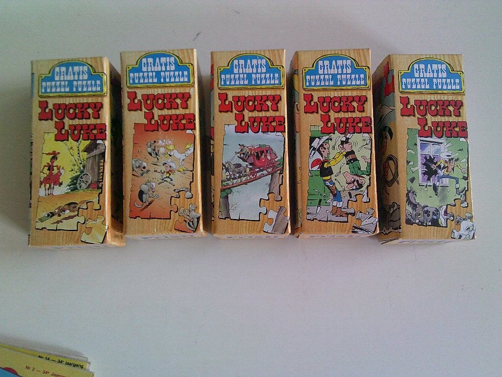 Complete set van 5 puzzeltjes Lucky Luke uit 1996. Fristi, Verzamelen, Ophalen of Verzenden