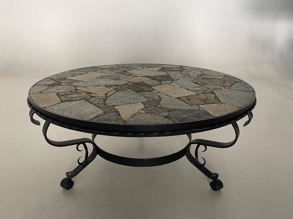 Vintage Salontafel met blad mozaïekpatroon van natuursteen, Huis en Inrichting, Ophalen, Overige materialen, Vintage Jaren 70