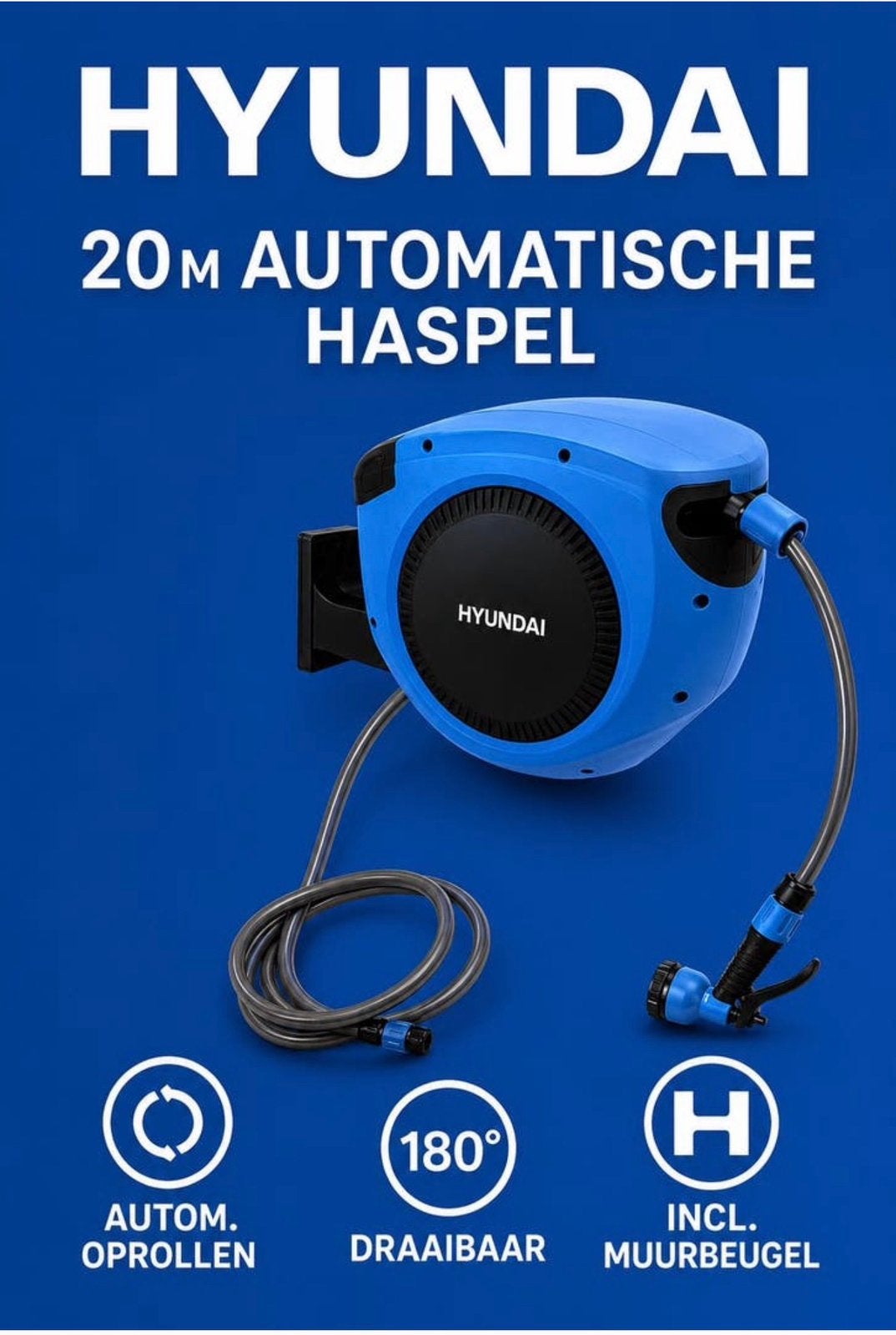 Zelfoprollende tuinhaspel Hyundai 20m, Tuin en Terras, Ophalen, Zo goed als nieuw