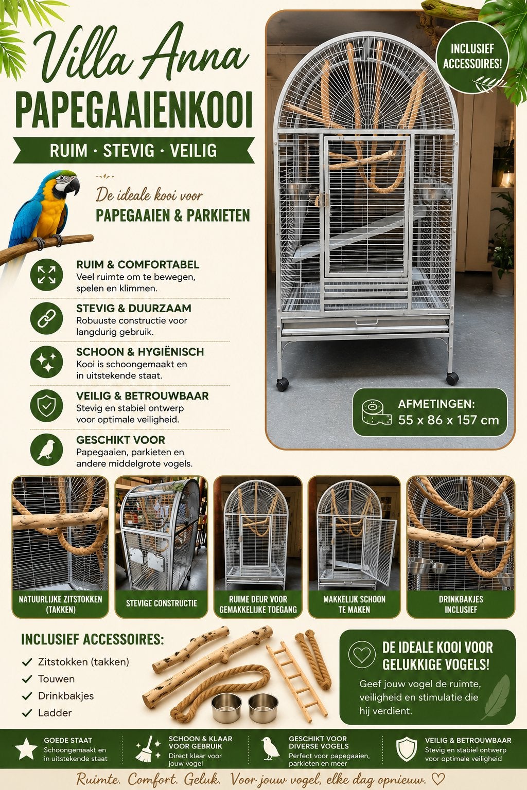 Villa Anna Papegaaienkooi, Dieren en Toebehoren, Vogels | Hokken en Kooien, Ophalen, Zo goed als nieuw