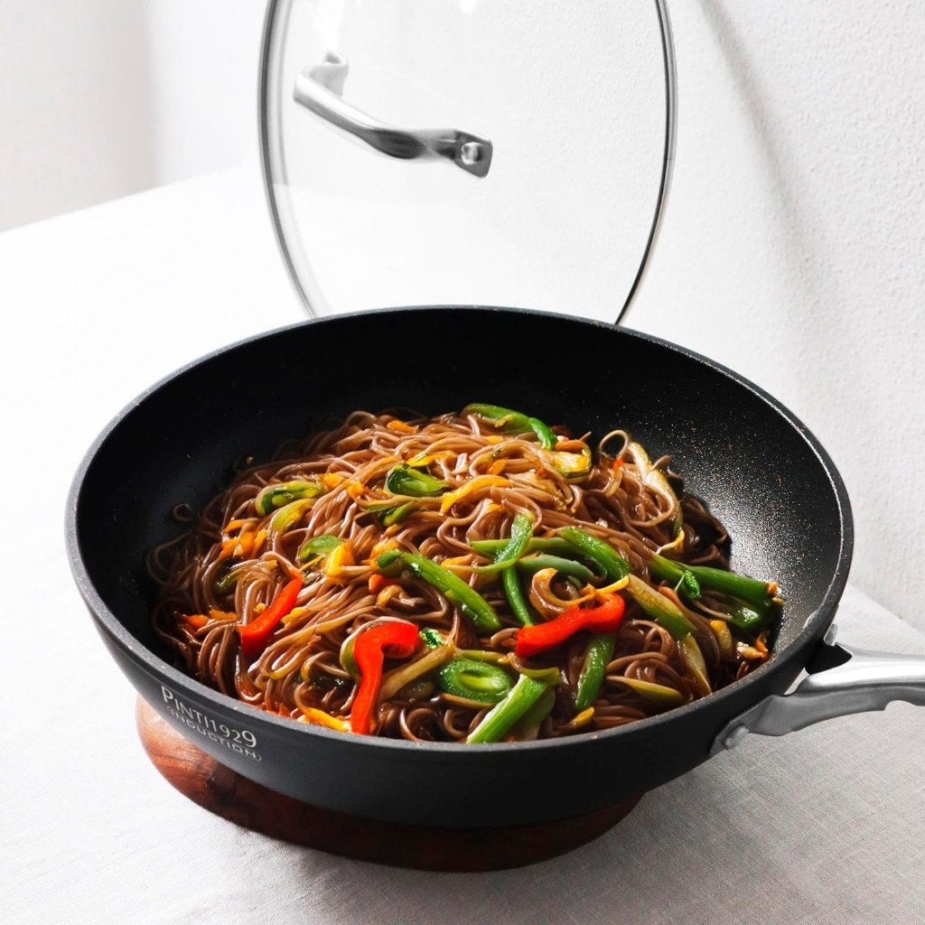 Wok + deksel 28 cm | 3 laags Titanium bodem | Pintinox ST1, Braadpan, Met handvatten, Ophalen of Verzenden, Overige merken