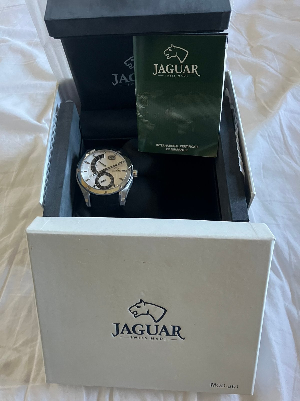 Heren horloge jaguar, Leer, Polshorloge, Nieuw, Zilver