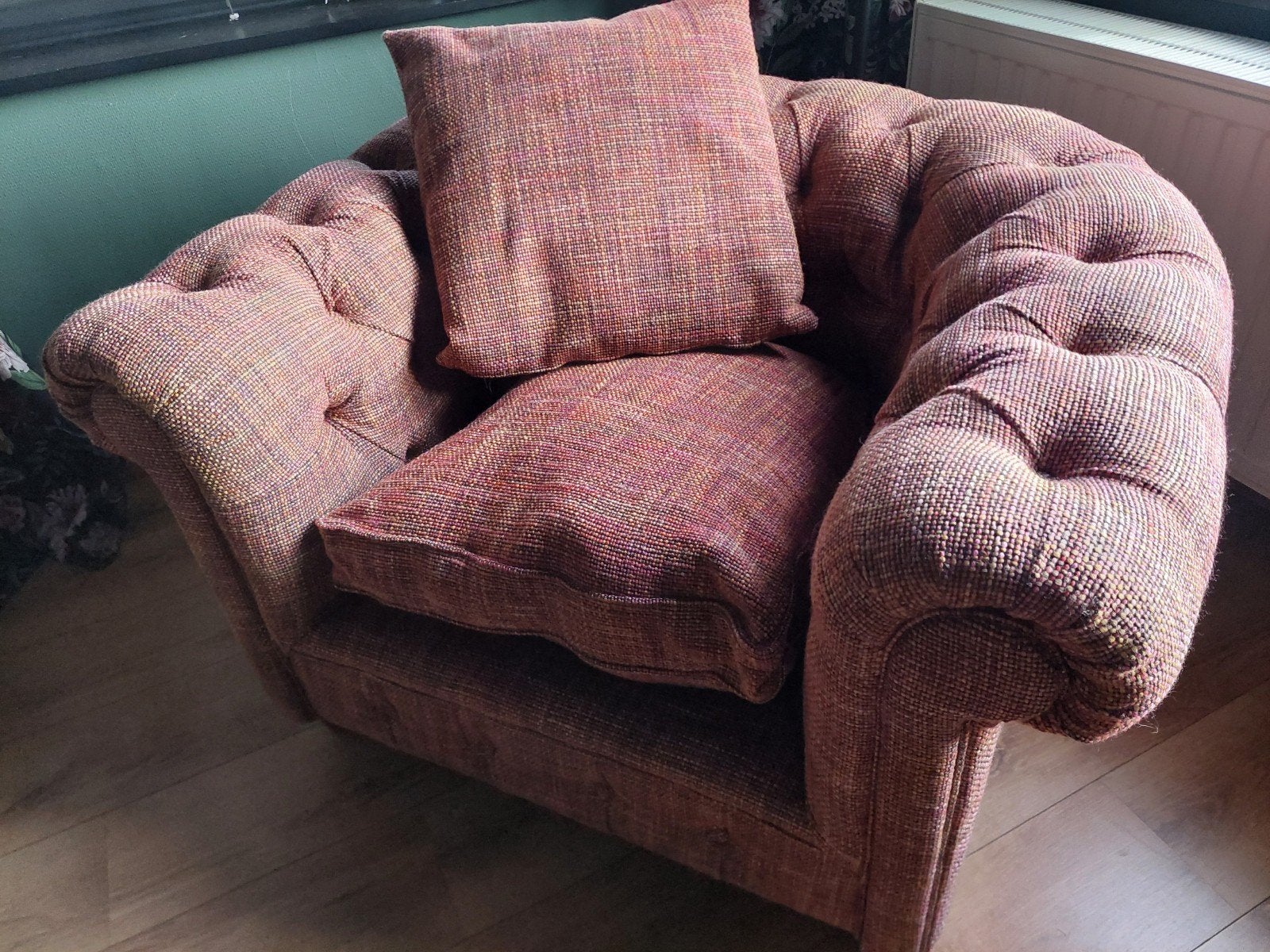 Chesterfield fauteuil gestoffeerd, Ophalen, Stof