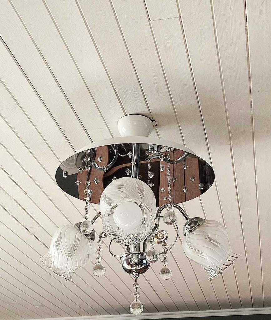 2 lustres led et globes avec pampilles, Maison & Meubles, Enlèvement, Utilisé, Verre