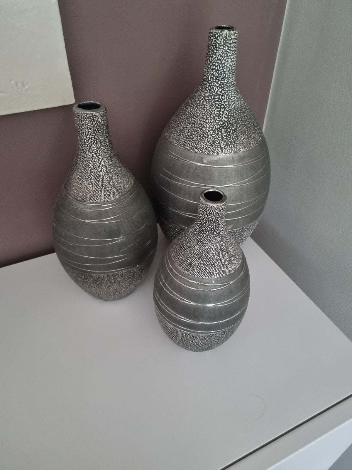 Set de 3 vases en céramique, Maison & Meubles, Enlèvement ou Envoi, Comme neuf, Argenté, Pierre/céramique