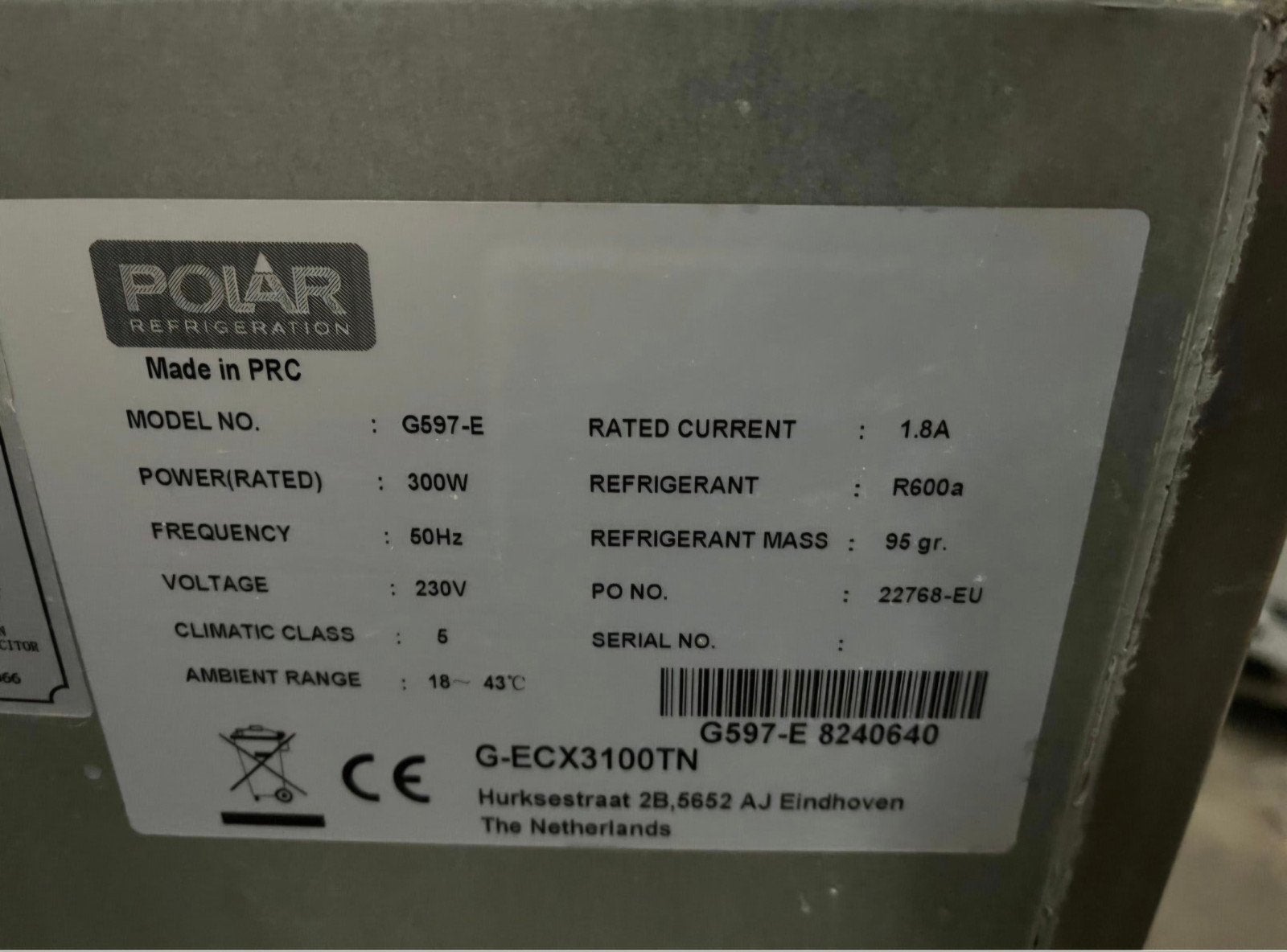 Polar koelwerkbank 3-deurs - 417 liter - koelt niet, Enlèvement