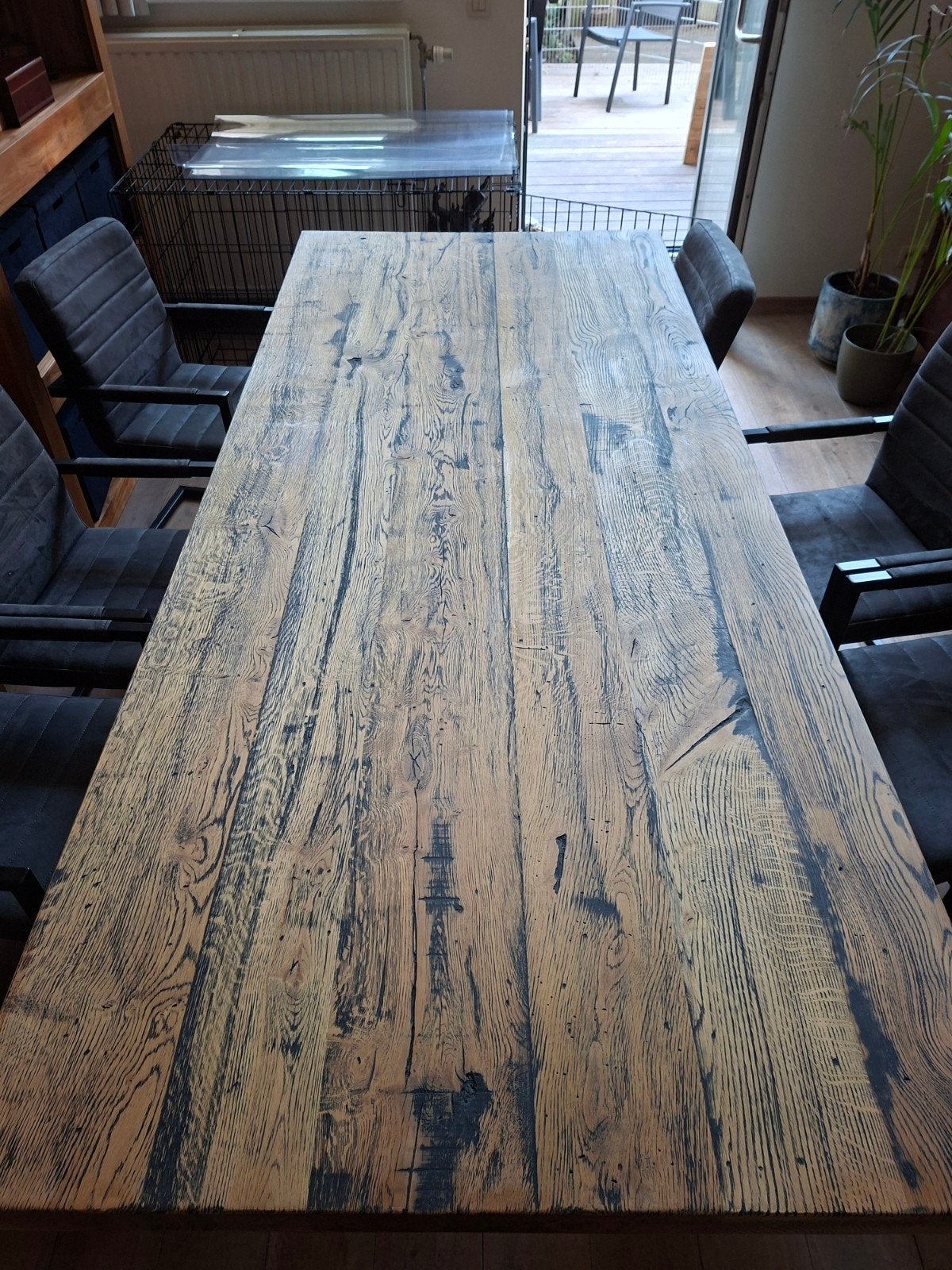 Eettafel met rustieke/industriële uitstraling (matrixpoot), Huis en Inrichting, Tafels | Bijzettafels, Ophalen