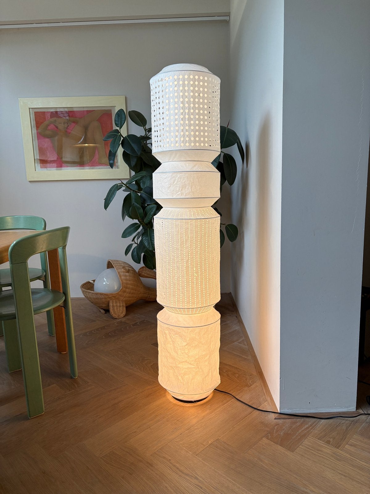 Grote Papieren vloerlamp Lampion Cocoon George Nelson Akari, Enlèvement ou Envoi, Comme neuf