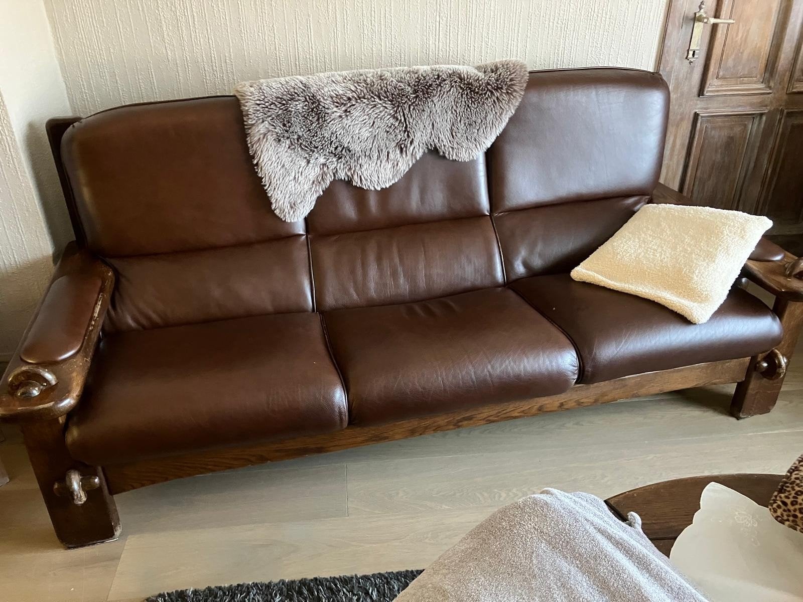 lederen salon, Ophalen, Gebruikt, Driepersoons, Leer