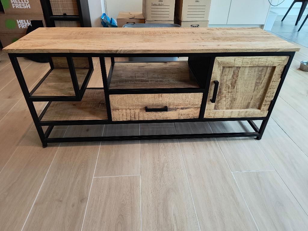 TV Meubel mango-hout 140x42x56, Maison & Meubles, Métal, 25 à 50 cm, Moins de 100 cm, 100 à 150 cm