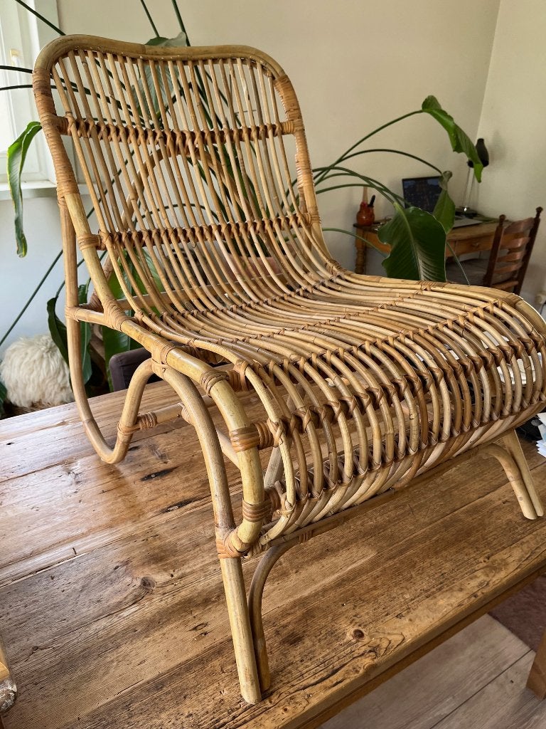 Mooie Naturelkleurige Rotan Loungestoel - Sweet Living, Ophalen, Rotan Loungestoel, Eenpersoons, Minder dan 75 cm