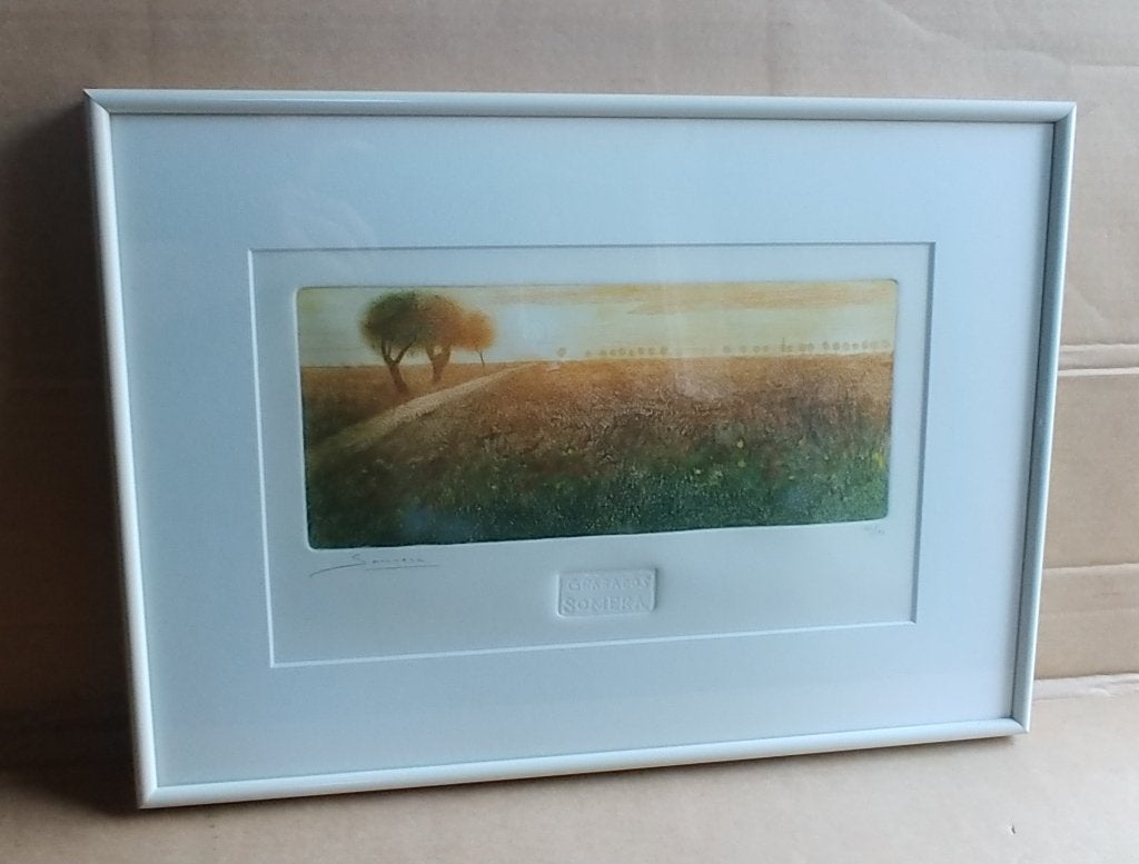 Ltd 41/100 Paysage, oliviers, aquarelle, Grabados Somera, Antiquités & Art, Enlèvement ou Envoi, Aquarelle, Paysage, Réaliste