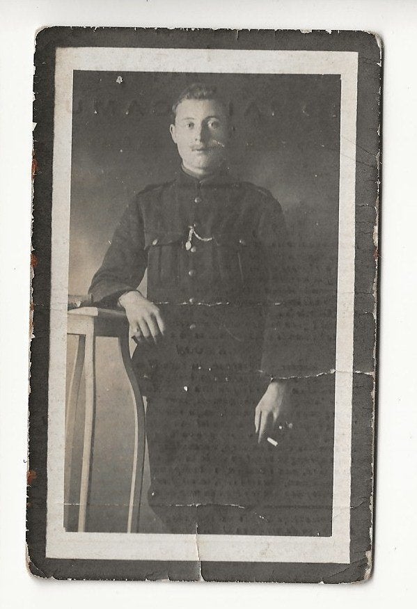 wo1 soldaat foto doodsprentje aalst +1917 camu, Verzamelen, Bidprentjes en Rouwkaarten, Ophalen of Verzenden, Bidprentje