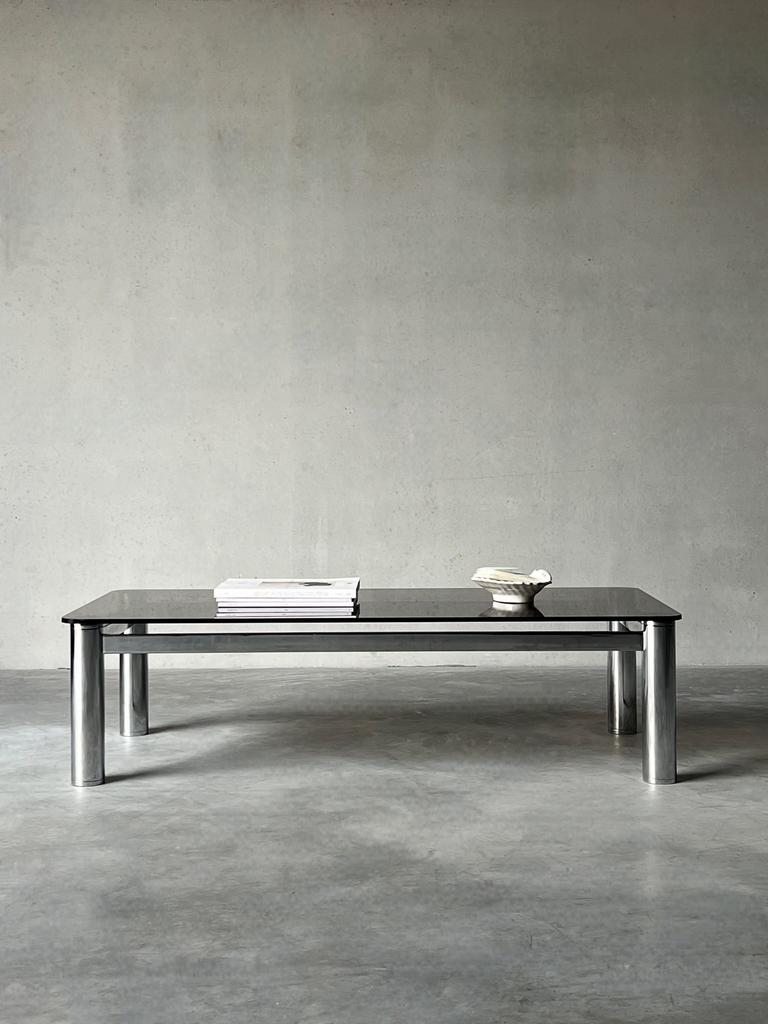 Vintage Italiaanse chroom salontafel, Enlèvement, Comme neuf, Verre