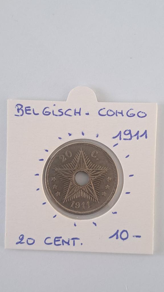 Belgisch congo 20 cent 1911 mooi !!!!, Postzegels en Munten, Ophalen of Verzenden