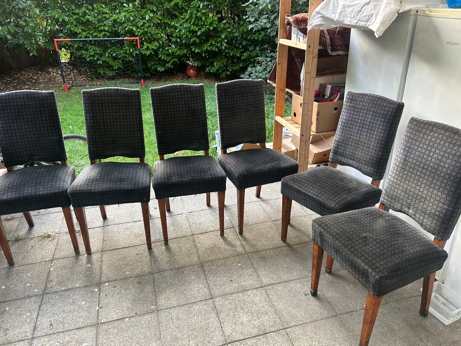 Lot de 6 chaises vintage style Art déco – bois & laiton, Enlèvement, Utilisé, Bois, Bleu