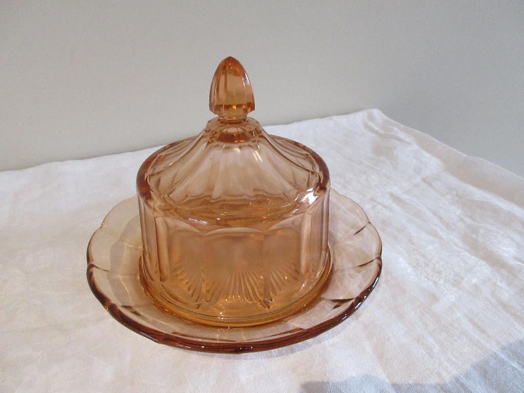 Oude botervloot kaasstolp Val Saint Lambert vintage oud roze, Antiek en Kunst, Ophalen