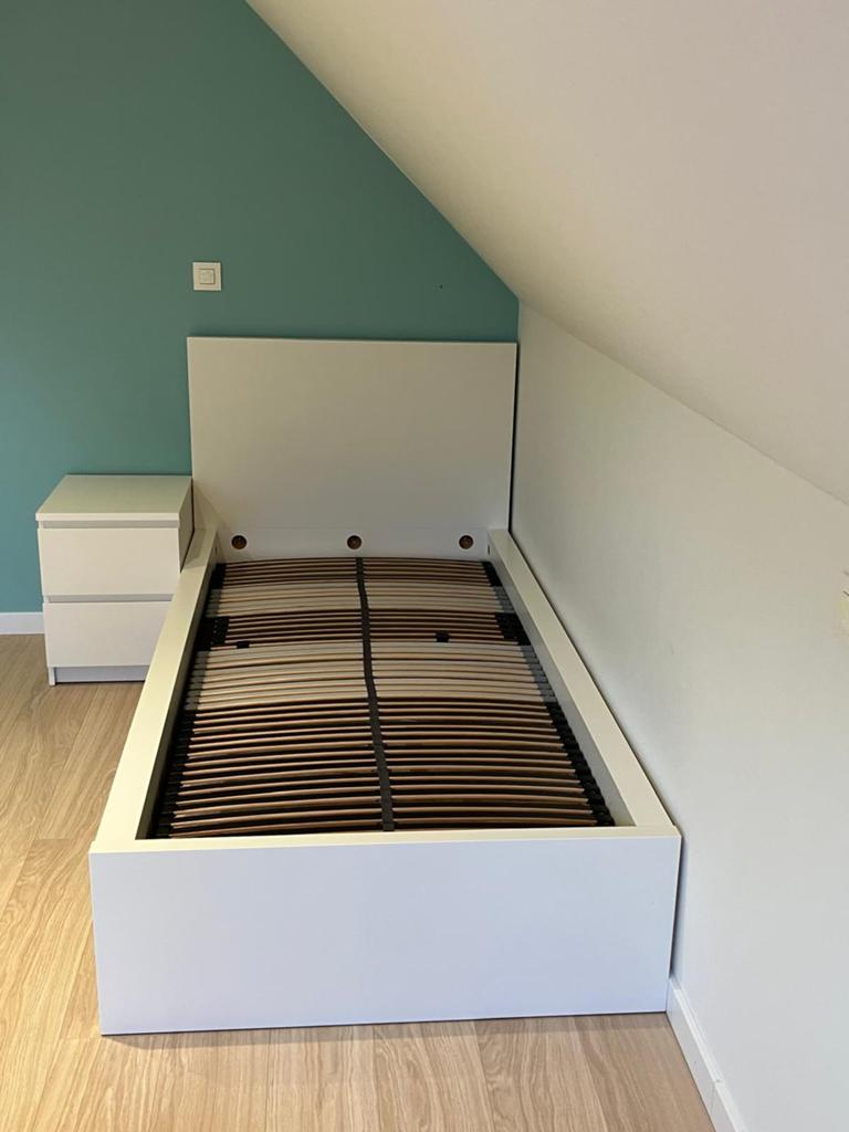 Bed Ikea Malm met nachtkastje, Ophalen, Gebruikt, Eenpersoons, Wit