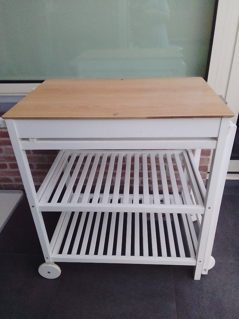 Wit houten keukentrolley, Huis en Inrichting, Ophalen, Hout, Keukentrolley, Zo goed als nieuw