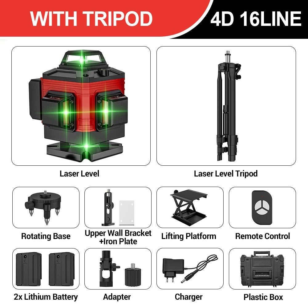Niveau laser 4D à 16 lignes, 360 degrés,avec 2 batterie nouv, Enlèvement
