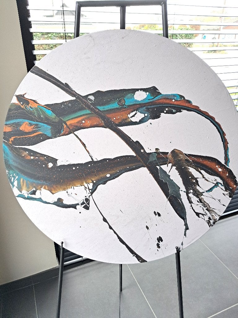 Abstract Modern Acryl canvas 70cm diameter, Ophalen, Gesigneerd, Acrylverf, Abstract