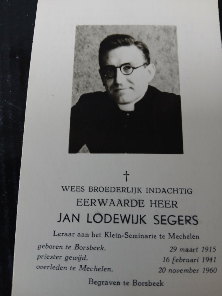 E.H. Jan Segers overl 1960, Verzamelen, Bidprentjes en Rouwkaarten, Verzenden, Bidprentje