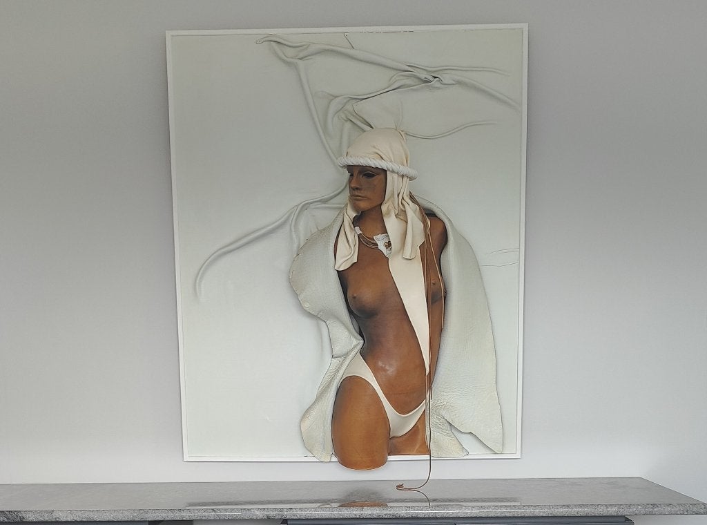 Leder sculptuur POURBAIX, Antiquités & Art, Art | Peinture | Moderne, Effet 3D, Figures, Autres techniques, Autres matériaux