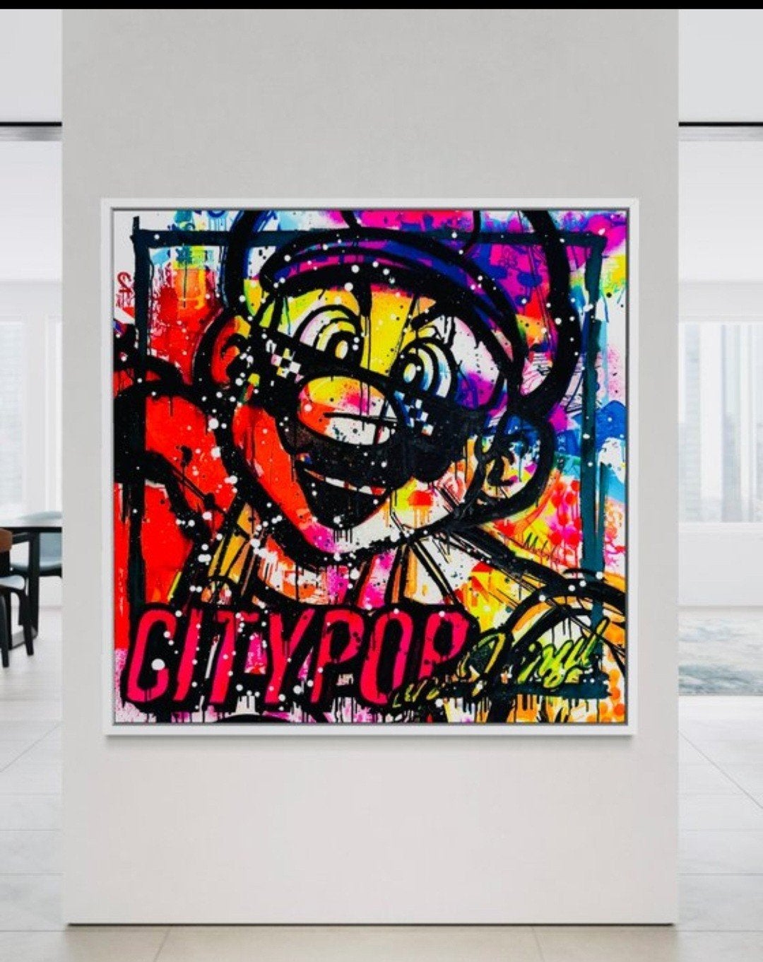 MIKKO - Super Mario Bros City Pop Tribute 95x95cm Gesigneerd, Antiek en Kunst, Kunst | Schilderijen | Abstract, Ophalen of Verzenden