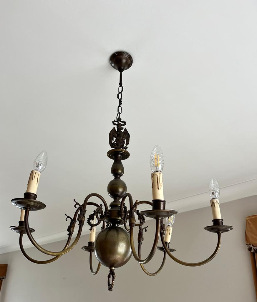 Koperen kroonluchter, Huis en Inrichting, Lampen | Kroonluchters, Ophalen, Gebruikt