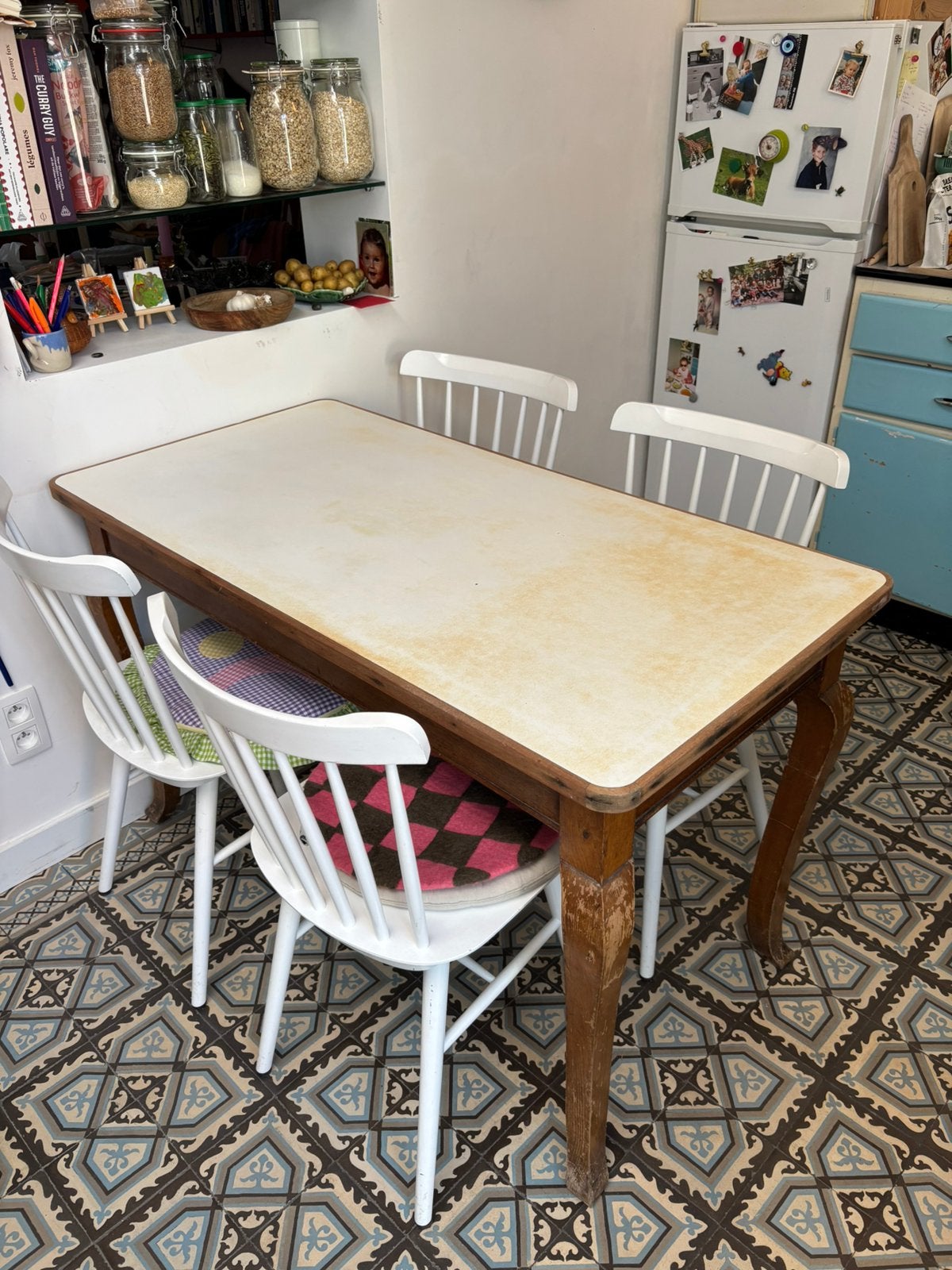 Antieke keukentafel / eettafel 4 personen, 100 à 150 cm, Cinq personnes ou plus, Enlèvement, Utilisé