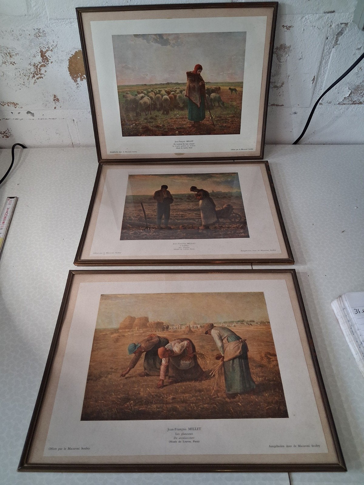 3 ingelijste reproducties in messing lijsten /glas, Enlèvement ou Envoi, Verre