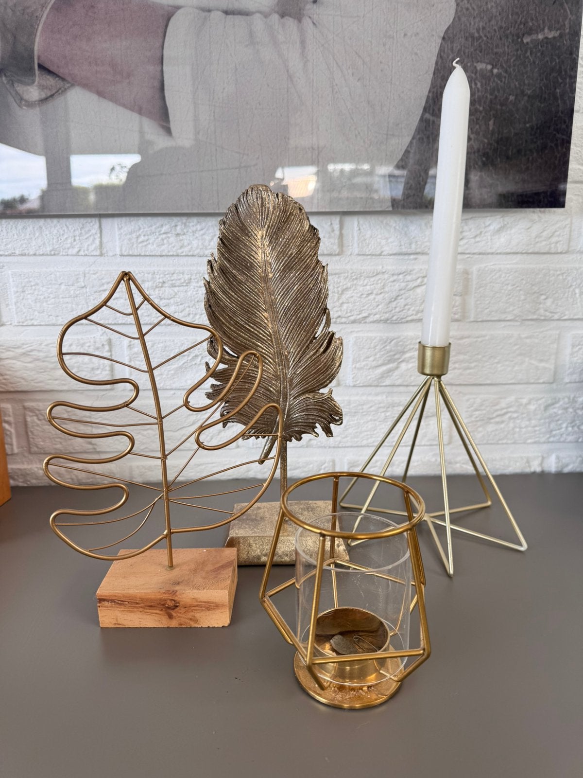 Lot décoration dorée, feuilles , bougeoir et photophore, Enlèvement, Comme neuf, Doré, Verre